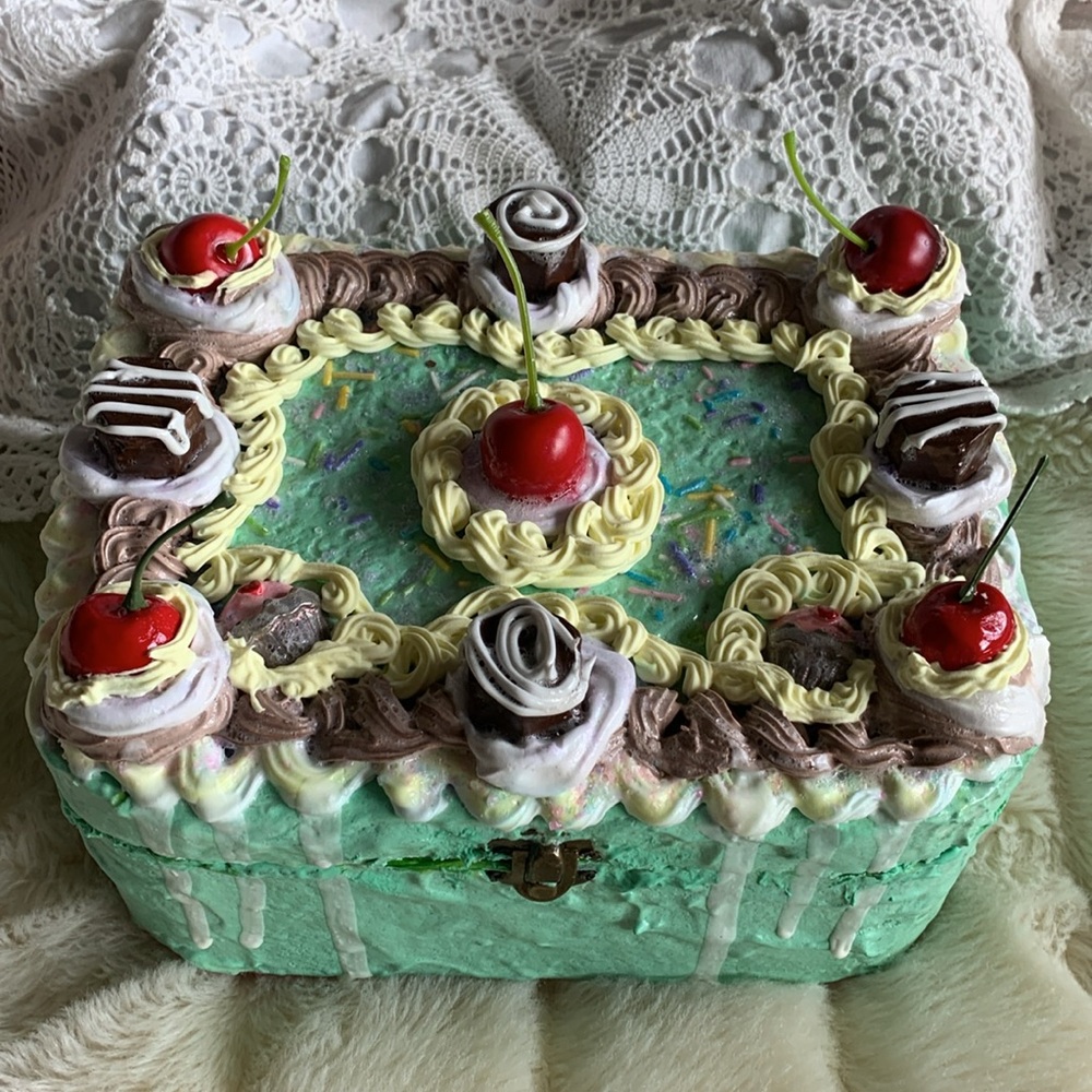 Jewellery box sculpture wood trinket box cherries